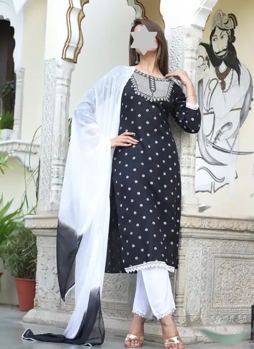 RAYON NECK EMROIDERY 3 PC SUIT FOR WOMAN FASHION Color 3 (R111)