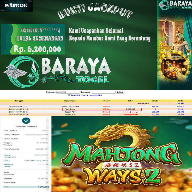 Rp. 6.200.000.- WD LUNAS DI BARAYATOGEL