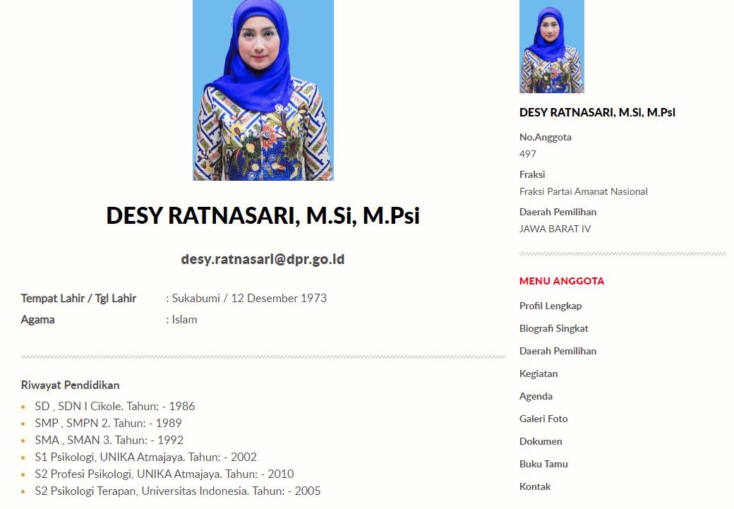 Riwayat pendidikan Desy Ratnasari