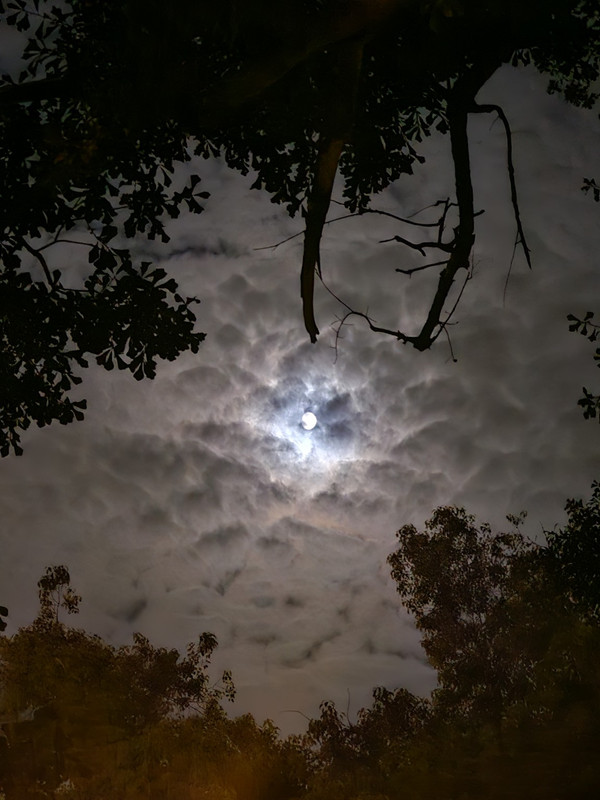 Moon glowing through clouds