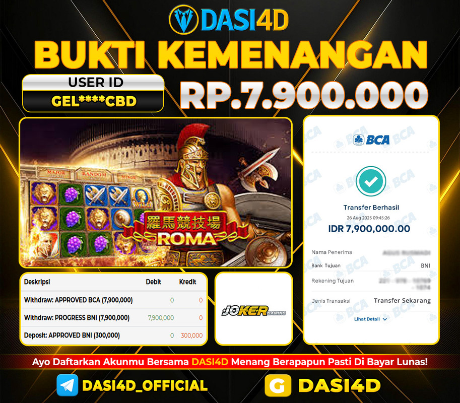 BUKTI KEMENANGAN 26 AGUSTUS 2025 DI  ROMA   WD RP. 7.900.000