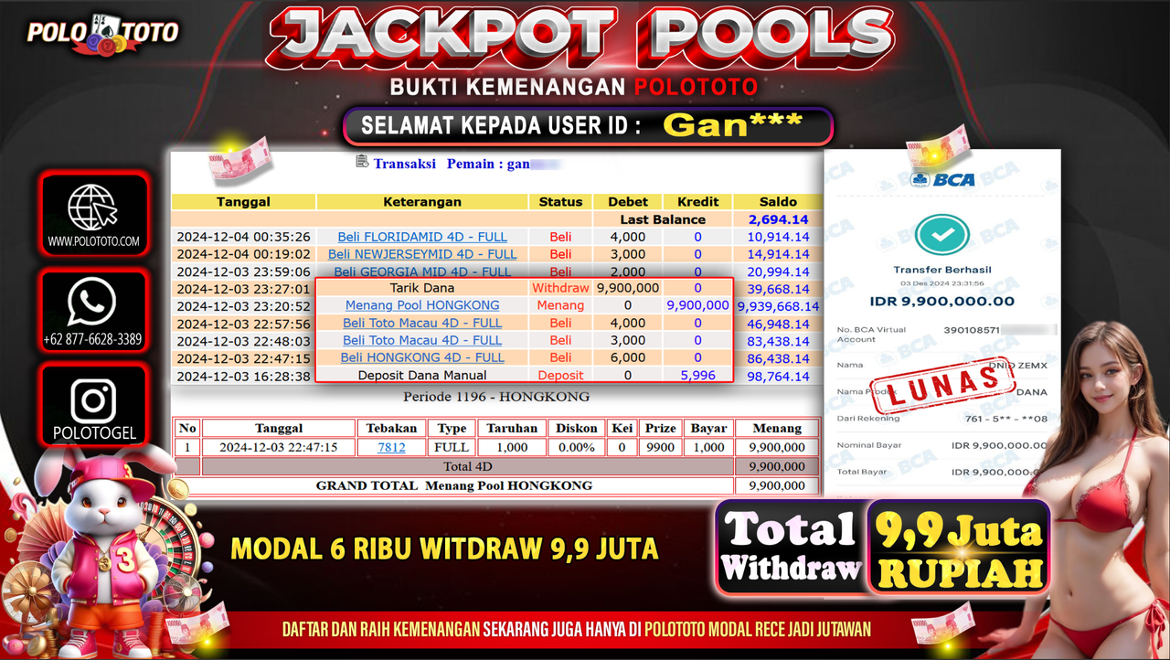 POLOTOTO JACKPOT TOGEL PASARAN HONGKONG Rp.9,900.000,-