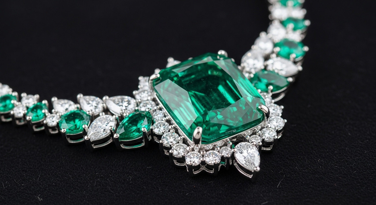 Ожерелье с изумрудами и бриллиантами