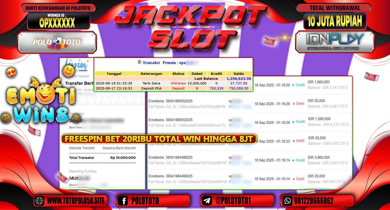 POLOTOTO JACKPOT SLOT EMOTIWINS Rp.10.000.000,-