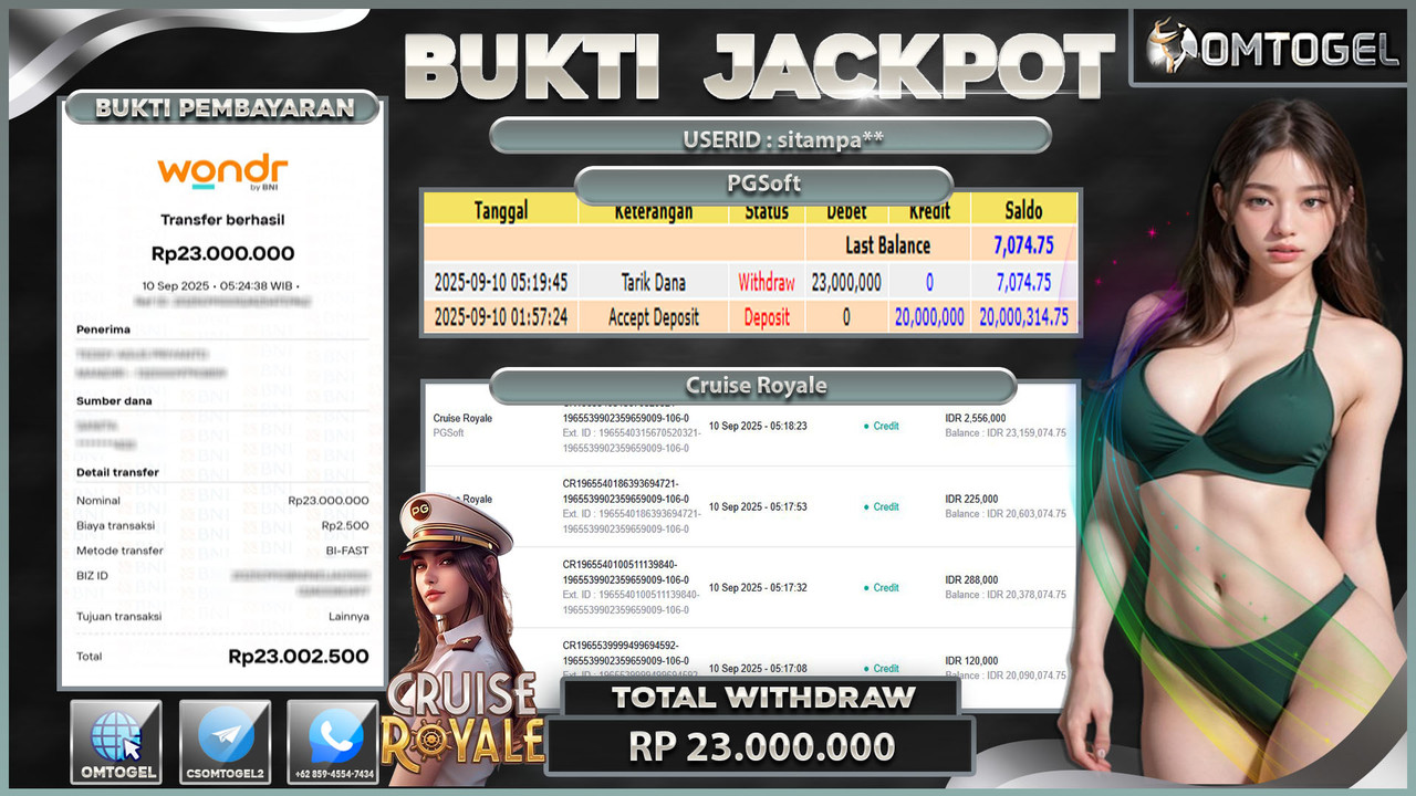 OMTOGEL JACKPOT PGSOFT CRUISE ROYALE 23 JUTA DI BAYAR LUNAS ,-