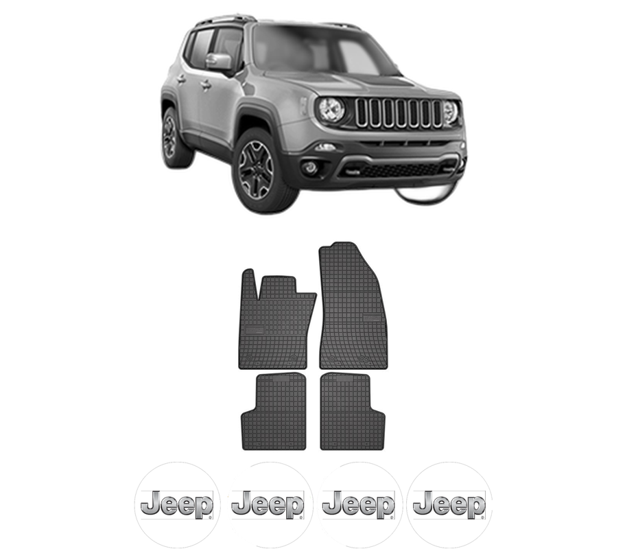 Set covorase presuri JEEP RENEGADE SUV (BU, B1, BV) din 2014-2022, auto, din cauciuc thermoplastic, 4 Stickere auto cu JEEP