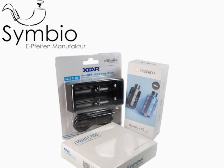 Zubeh&ouml;r-Set f&uuml;r E-Pfeifen mit Verdampfer, zwei Akkus, USB-Ladeger&auml;t und Pfeifenmundst&uuml;ck