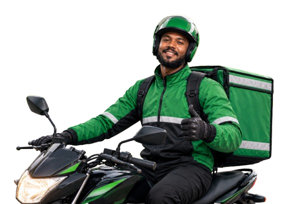 Grinix dispatch rider on a motorbike