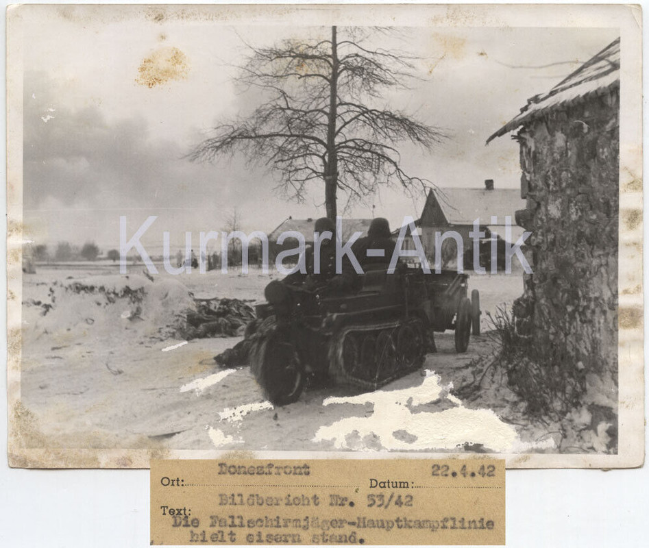 D491 Foto Wehrmacht Presse PK Fallschirmjäger Russland Donez Panzer Kettenkrad