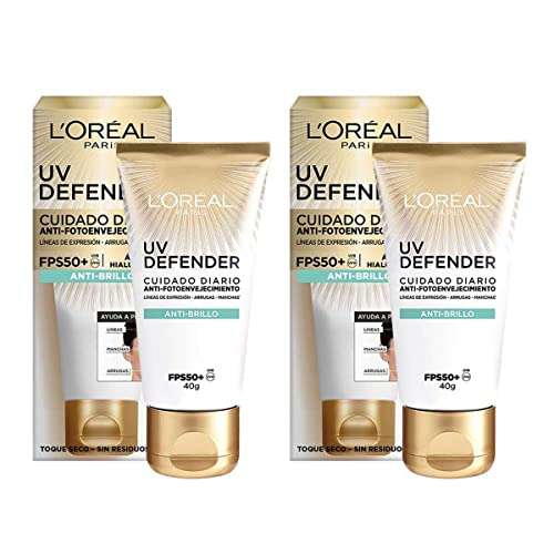 Amazon: L'Oréal Paris Kit: 2Pack Protector Solar Diario FPS50+ UV Defender Anti-Brillo, 40ml