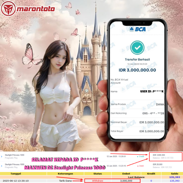 Bukti Kemenangan Member Marontoto Sebesar 3,000,000 JuTa