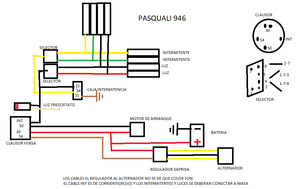 [Pasquali 946/601] Esquema eléctrico de arranque en colores originales ESQUEMA-ARRANQUE