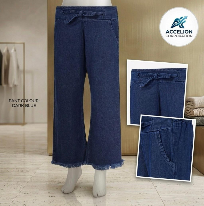 Soft Denim Palazzo Pants- Blue Colour