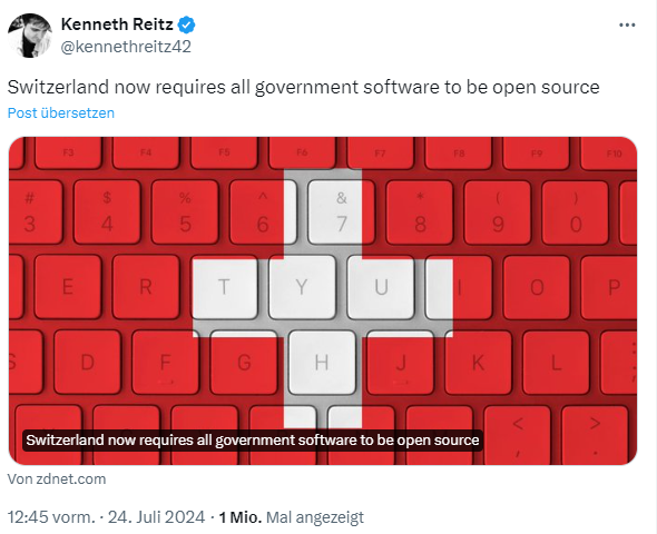 Schweiz: Regierungssoftware muss Open Source sein 