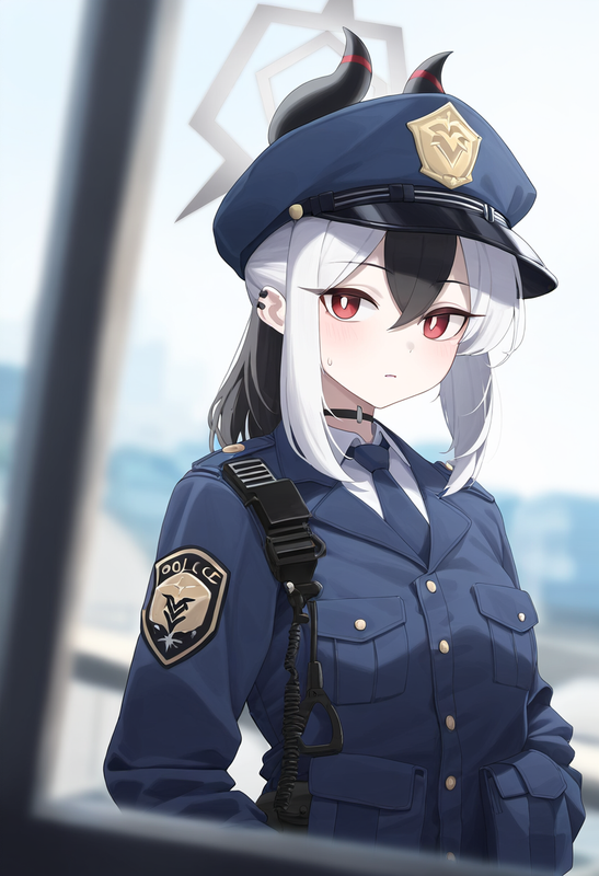 depth of field, 1girl, [kayoko (blue archive)], blue archive, {{{{police uniform s-2351071146