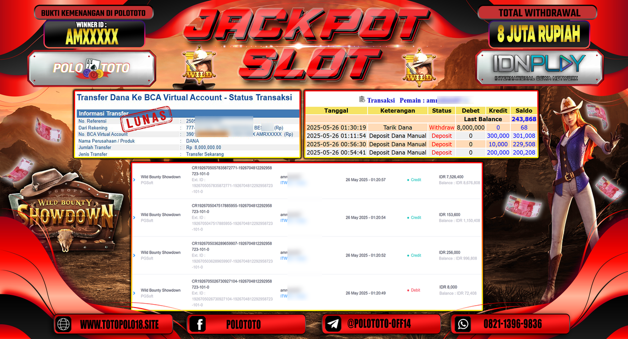 POLOTOTO JACKPOT SLOT WILD BOUNTY SHOWDOWN Rp.8.000.000,-