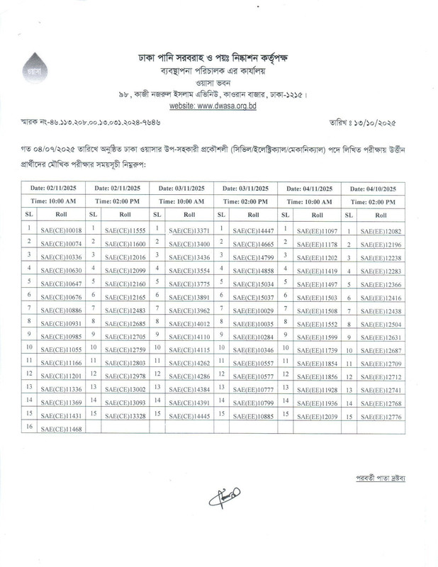 Dhaka-WASA-SAE-Exam-Result-2025-PDF-1