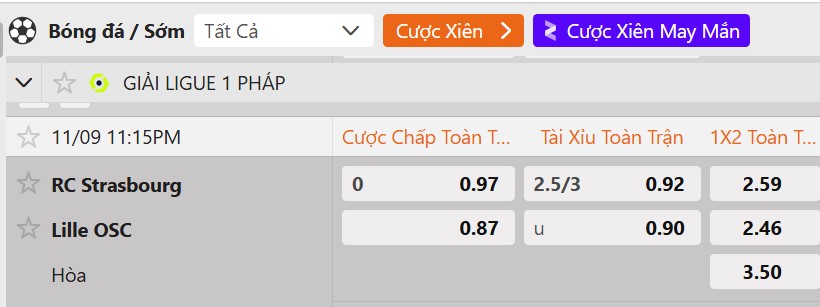 Tỷ lệ kèo RC Strasbourg Alsace vs Lille OSC