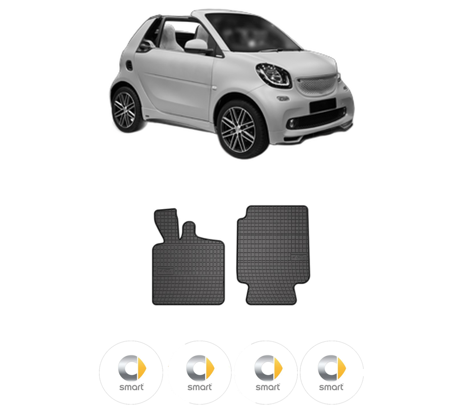 Set covorase presuri SMART FORTWO Convertible (453) din 2015-2016, auto, din cauciuc thermoplastic, 4 Stickere auto cu SMART