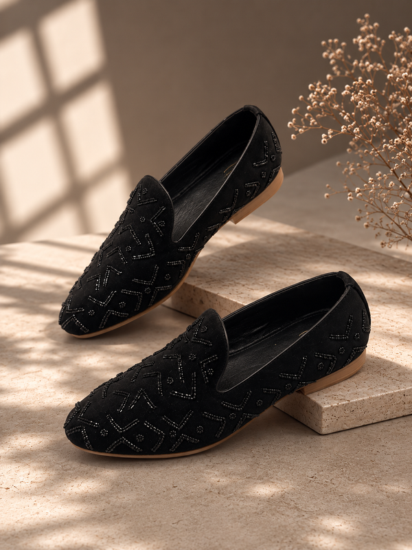 Midnight Noir Embellished Loafers
