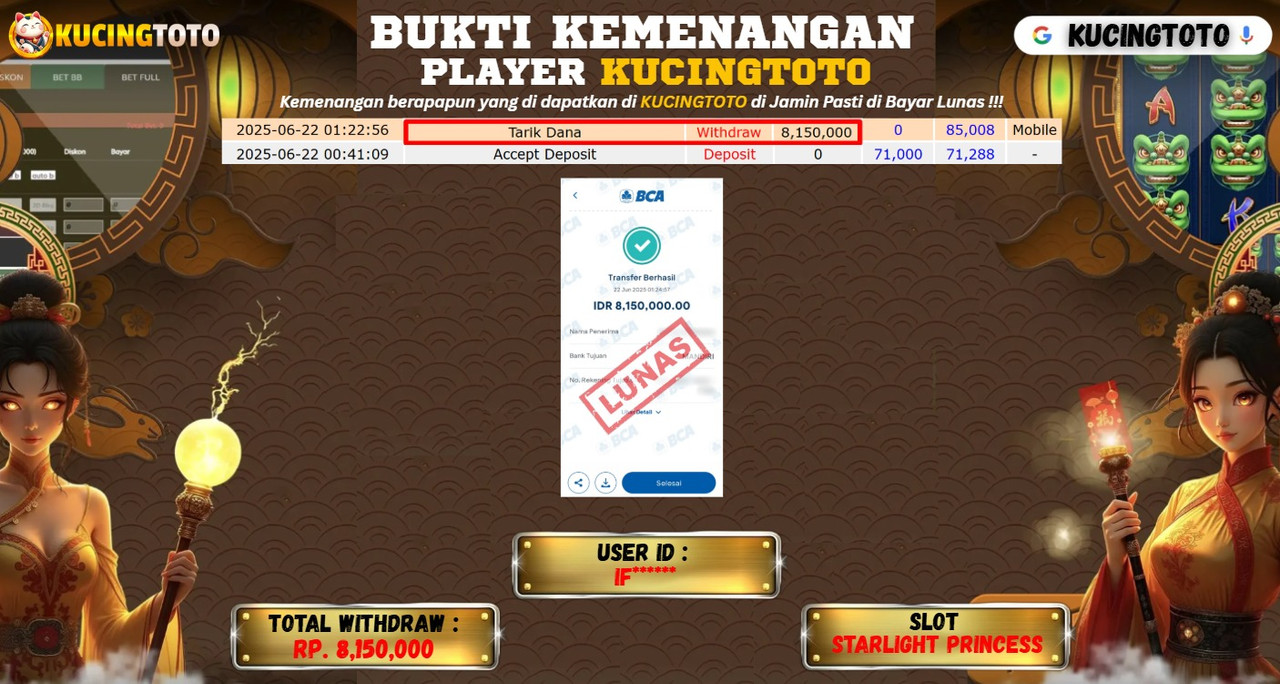 KUCINGTOTO JACKPOT SLOT STARLIGHT PRINCESS RP.8.150.000.,- LUNAS
