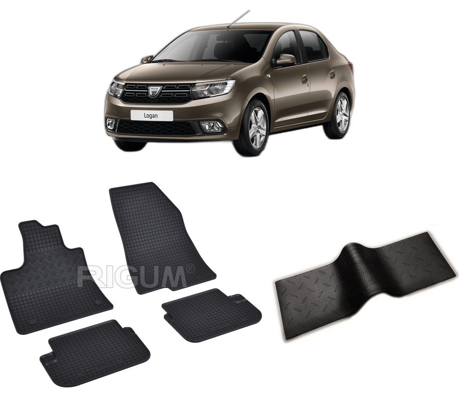Set covorase auto DACIA LOGAN III din 01.2021-PREZENT, cu covoras tunel median, CAROSERIE SEDAN, Presuri cauciuc 100%, compatibil cu autoturismul DACIA LOGAN III, Rigum