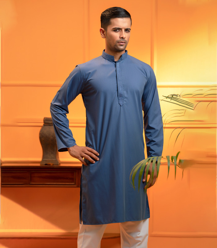 Men’s Exclusive Punjabi with Embroidered Placket color: (Brick) (Copy)
