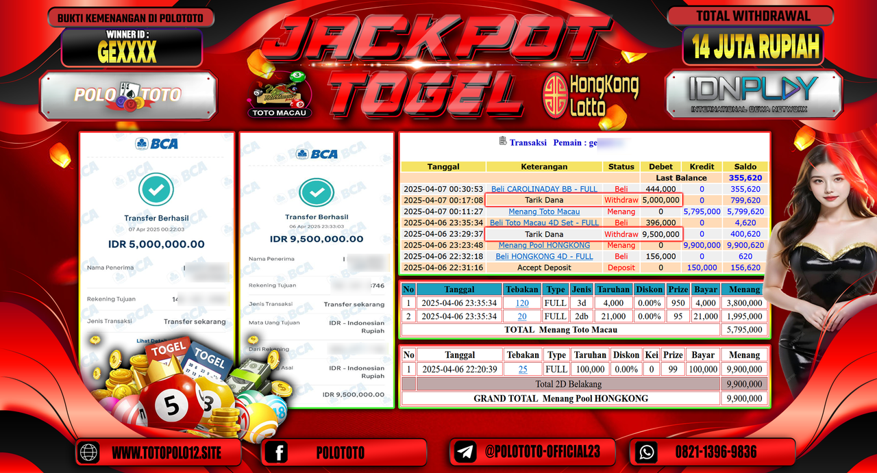 POLOTOTO JACKPOT TOGEL PASARAN HONGKONG LOTTO Rp.14.000.000,- LUNAS