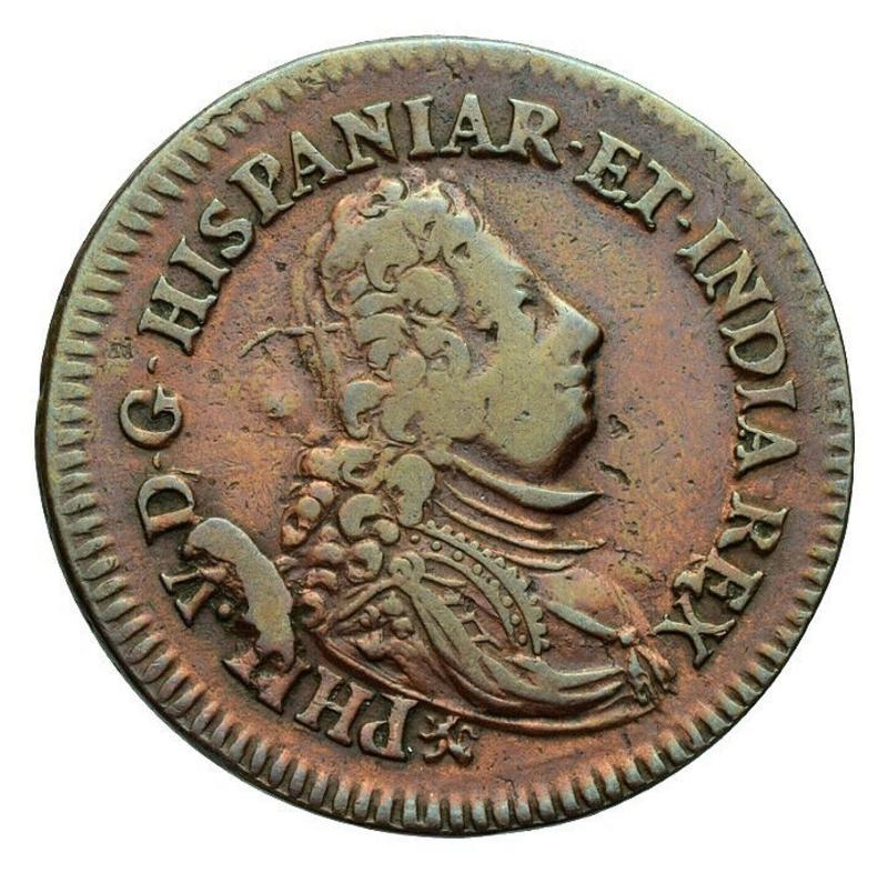 2 liard de Felipe V de Namur, 1709 con busto 36