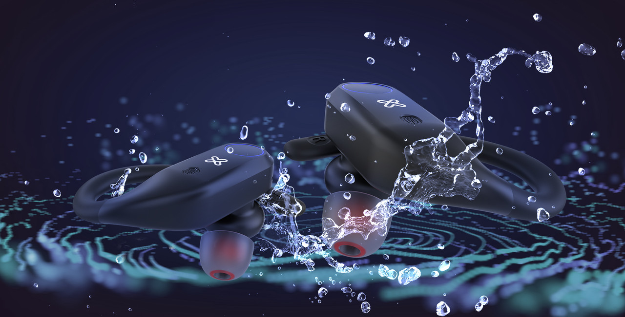 Banner de los Xtremebuds destacando su clasificación de resistencia al agua IPX4.