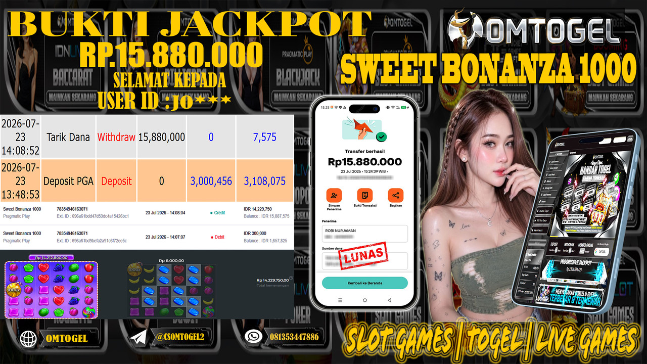 OMTOGEL JACKPOT PRAGMATICPLAY SWEET BONANZA 1000  Rp,15,880,000,- DIBAYAR LUNAS