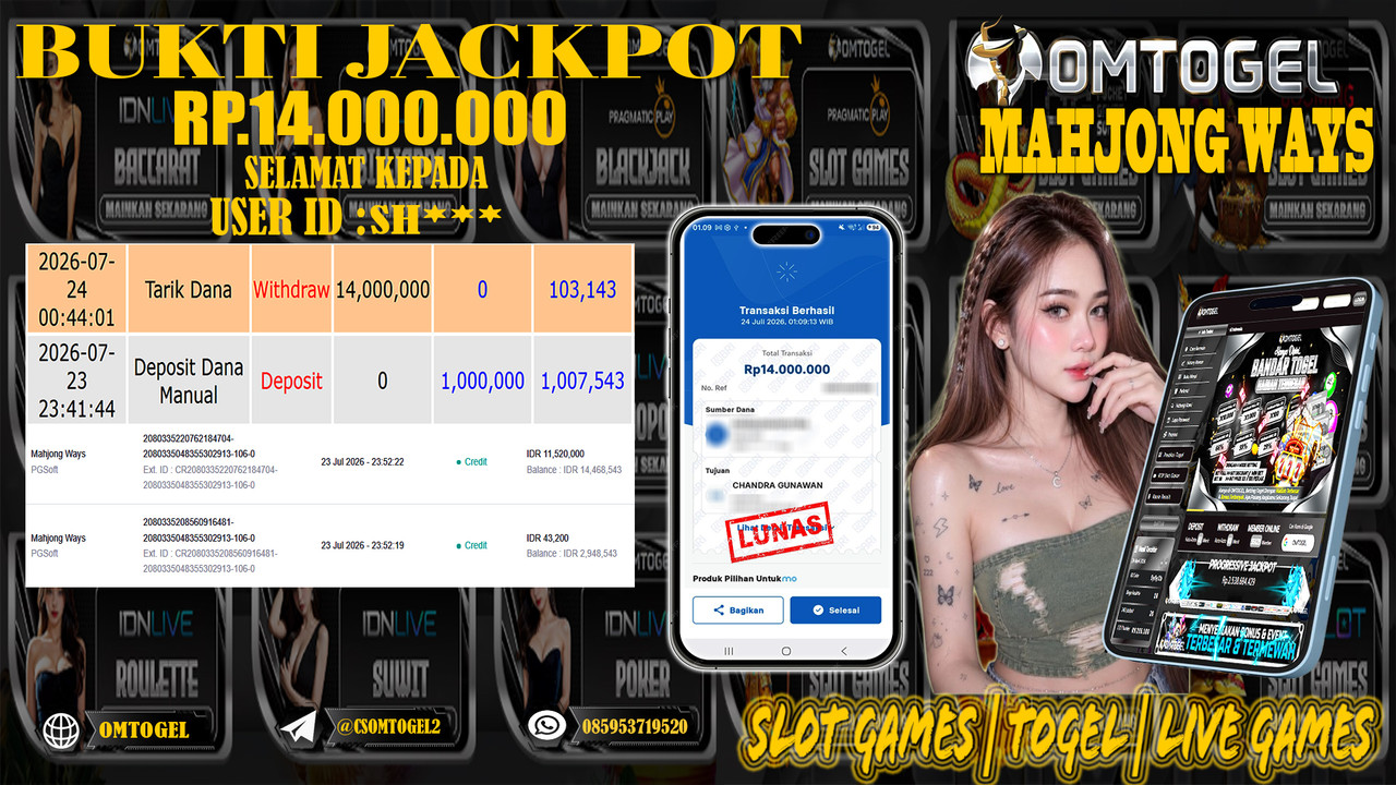 OMTOGEL JACKPOT PG SOFT MAHJONG WAYS  Rp,14,000,000,- DIBAYAR LUNAS