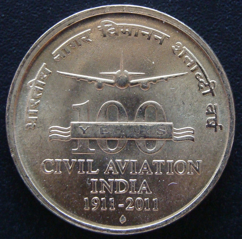 5 Rupias. India (2011) Centenario de la aviación IND-5-Rupias-2011-Centenario-aviaci-n-civil-rev