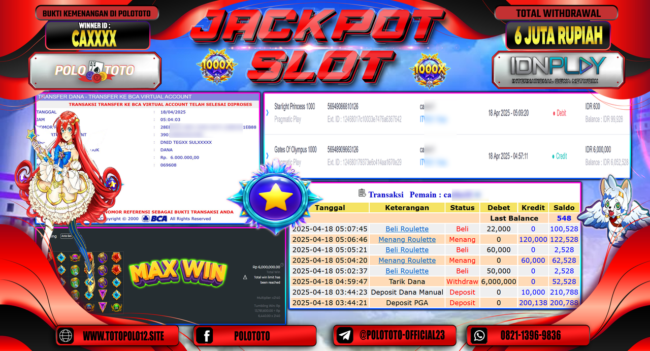 POLOTOTO JACKPOT SLOT GATES OF OLYMPUS 1000 Rp.6.000.000,-