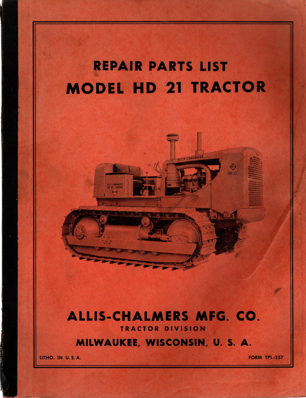 Image for Repair Parts List Model HD 21 Tractor
