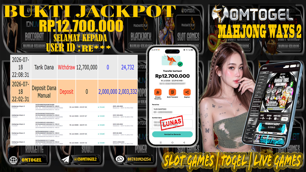 OMTOGEL JACKPOT PG SOFT MAHJONG WAYS 2 Rp.12,700,000,- DIBAYAR LUNAS