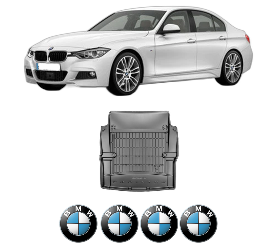 Tavita Portbagaj BMW Seria 3 (F30, F80) din 2011-2018, Protectie Portbagaj Auto, 4x Stickere auto cu BMW