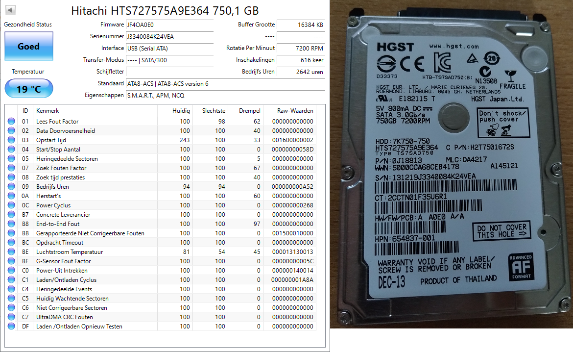 750GB - J3340084K24VEA - HTS727575A9E364