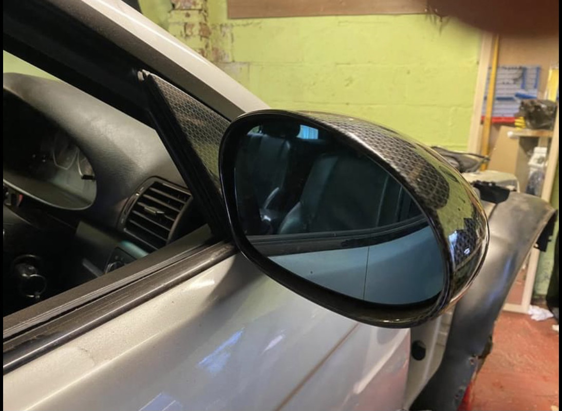 GENUINE BMW E46 M3 WING MIRRORS, CARBON FIBRE HYDRODIPPED, MANUAL FOLD