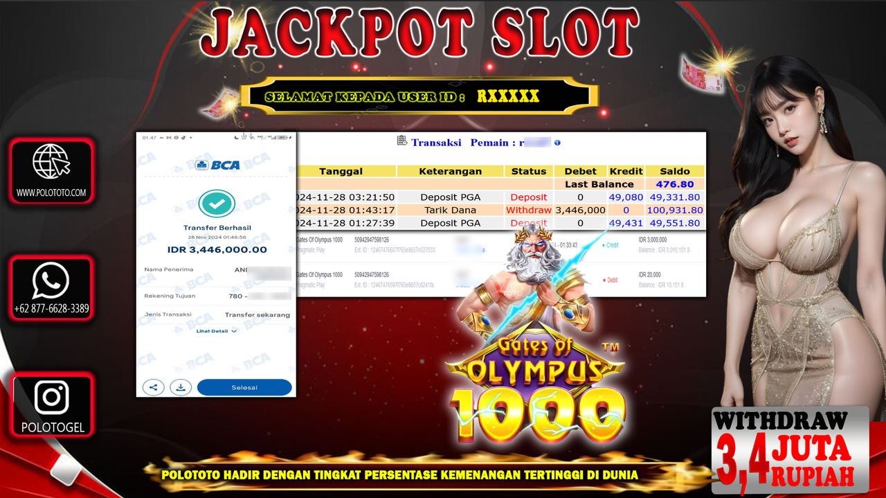 POLOTOTO JACKPOT SLOT GATES OF OLYMPUS 1000 Rp.3,400.000,-