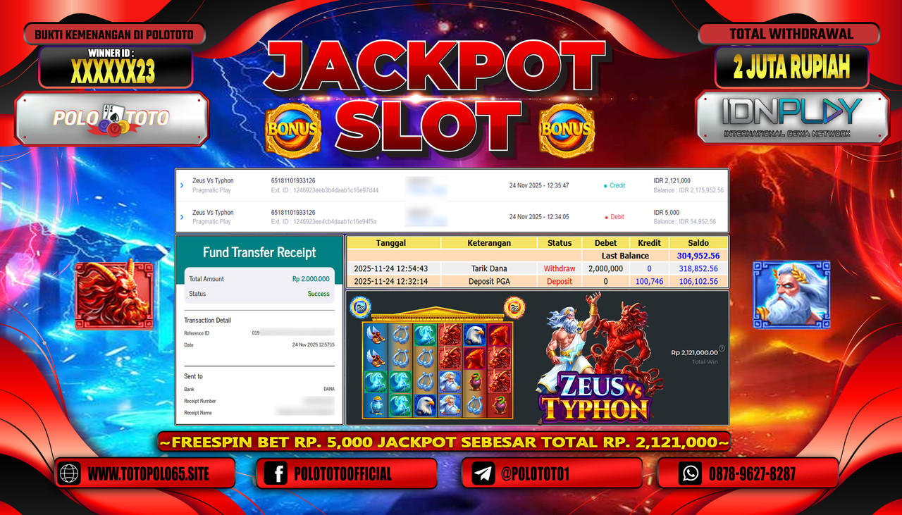 POLOTOTO JACKPOT SLOT ZEUS VS TYPHON Rp.2.000.000,- LUNAS