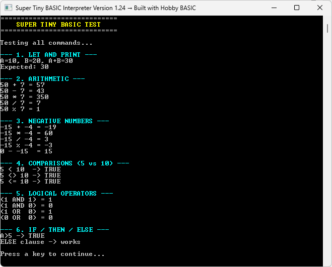 SUPER TINY BASIC INTERPRETER WINDOWS11 CONSOLE 2