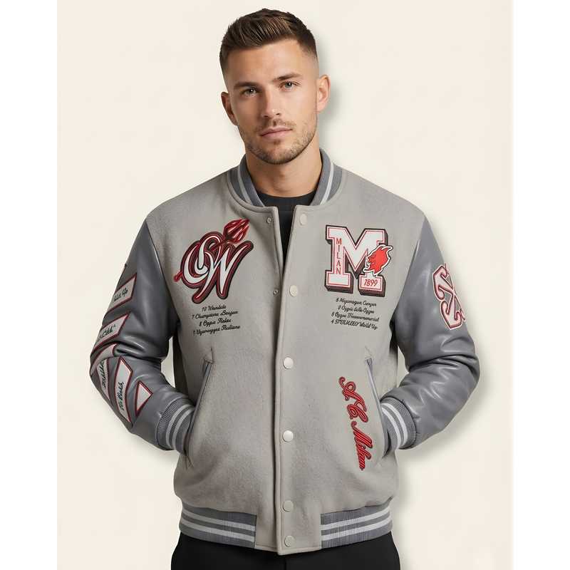 Off White AC Milan Varsity Jacket Wool Leather Lettermen Unisex