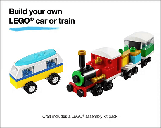 Enjoy a Creative Day at JCPenney: FREE LEGO Car or Train Craft Activity on November 11th Enjoy a Creative Day at JCPenney: FREE LEGO Car or Train Craft Activity on November 11th