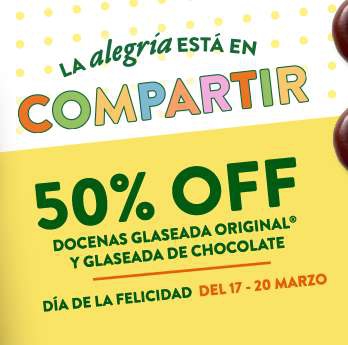 Krispy Kreme: 50% en Docenas Glaseadas Originales y Docenas Glaseadas de Chocolate 
