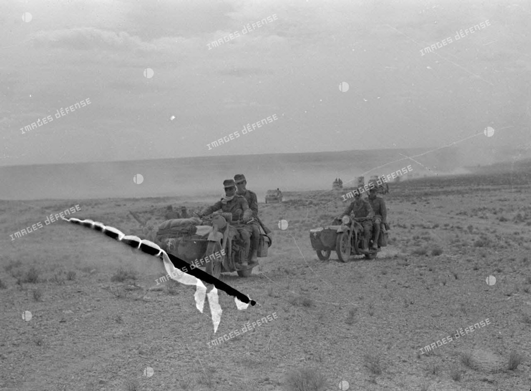 Side-cars qui roulent dans le désert 1941 (10)
