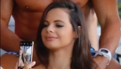 Katie Bell Red Bra Wet in Pool BF Hands on Shoulders Big Boobs Out XXX