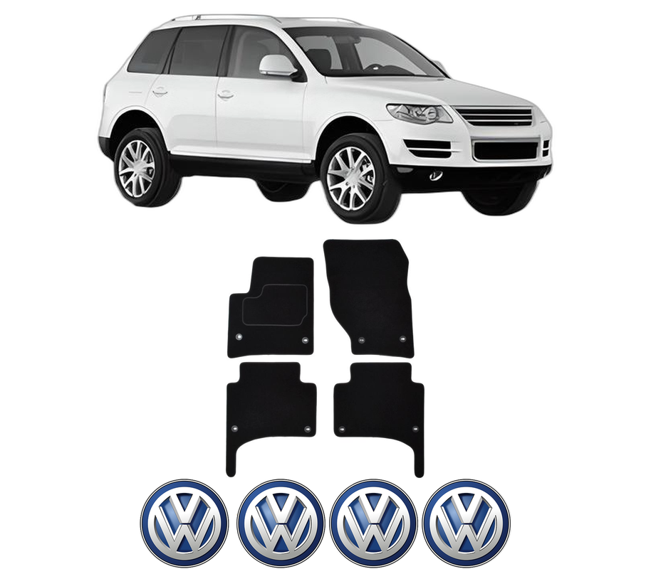 Set Covorase Presuri Volkswagen TOUAREG (7LA, 7L6, 7L7) din 2002-2010, Auto, Material Textil Mocheta, 4 Stickere auto cu Volkswagen