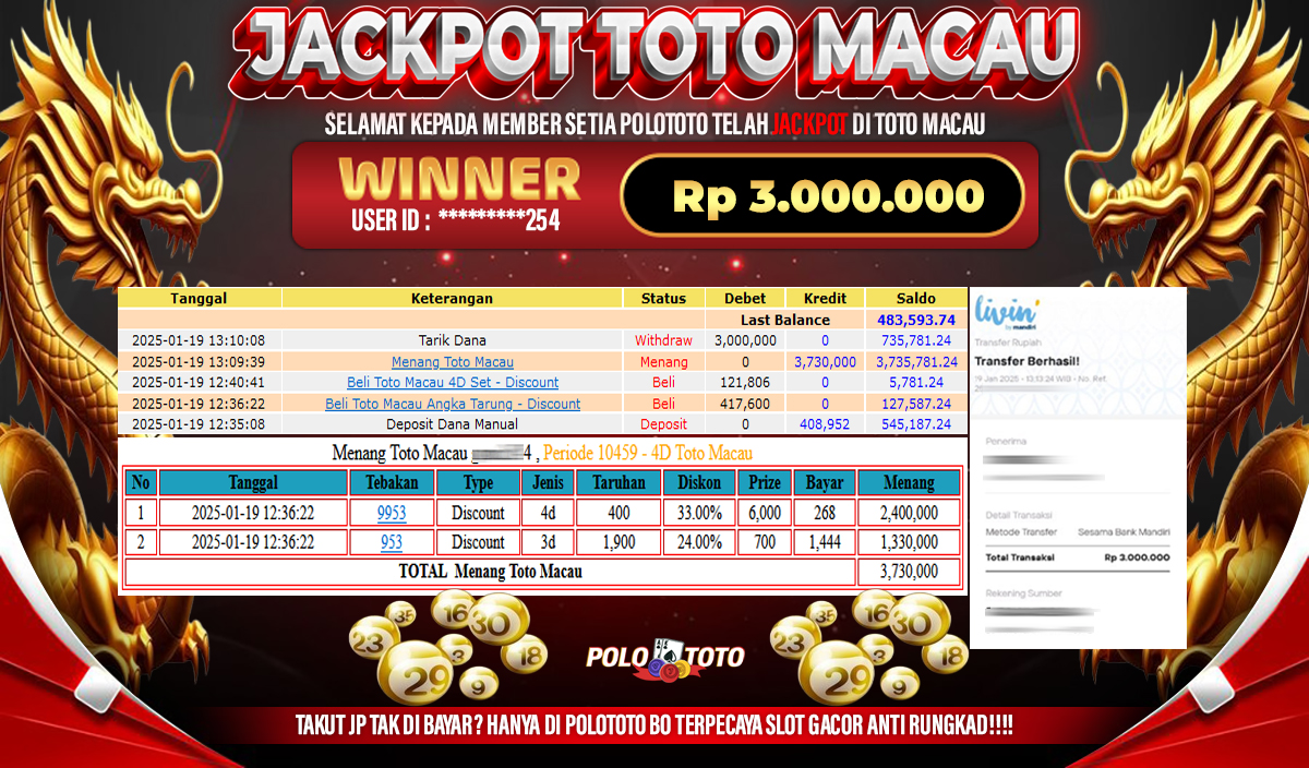 POLOTOTO JACKPOT TOGEL TOTO MACAU Rp.3,000.000,-