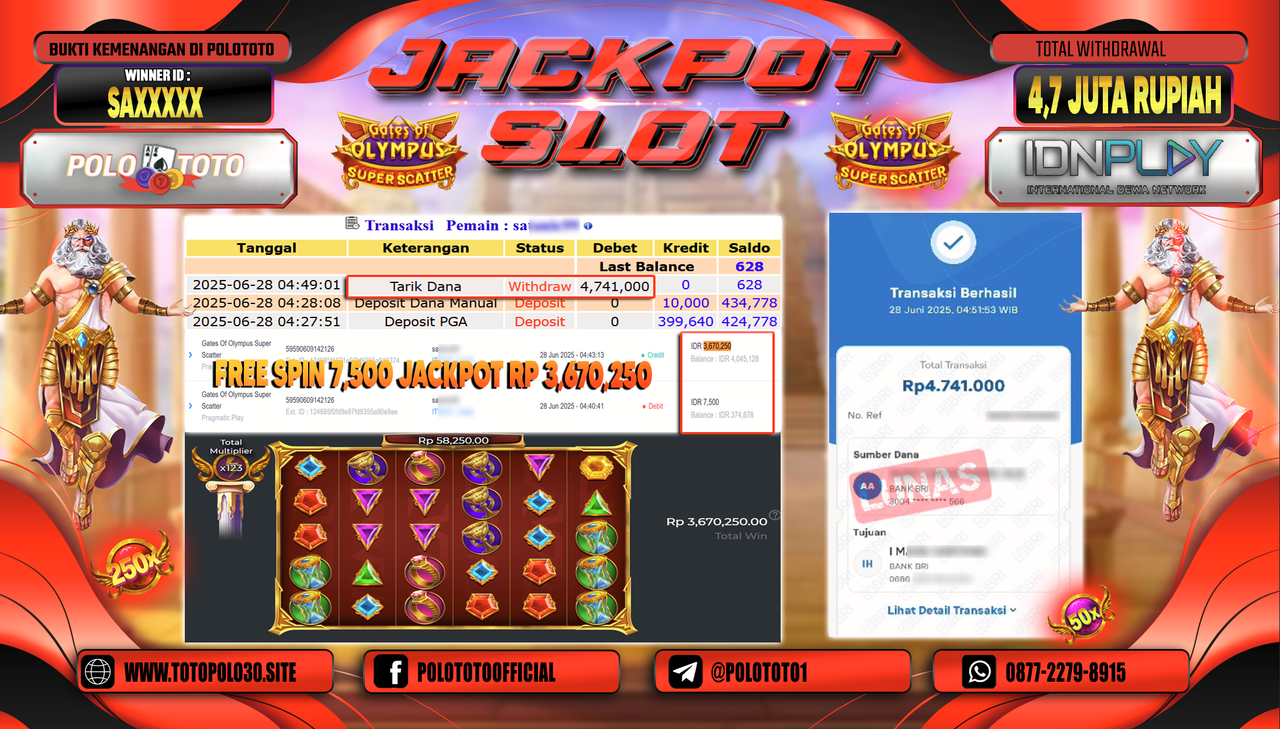 POLOTOTO JACKPOT SLOT GATES OF OLYMPUS SUPER SCATTER Rp.4.741.000,-
